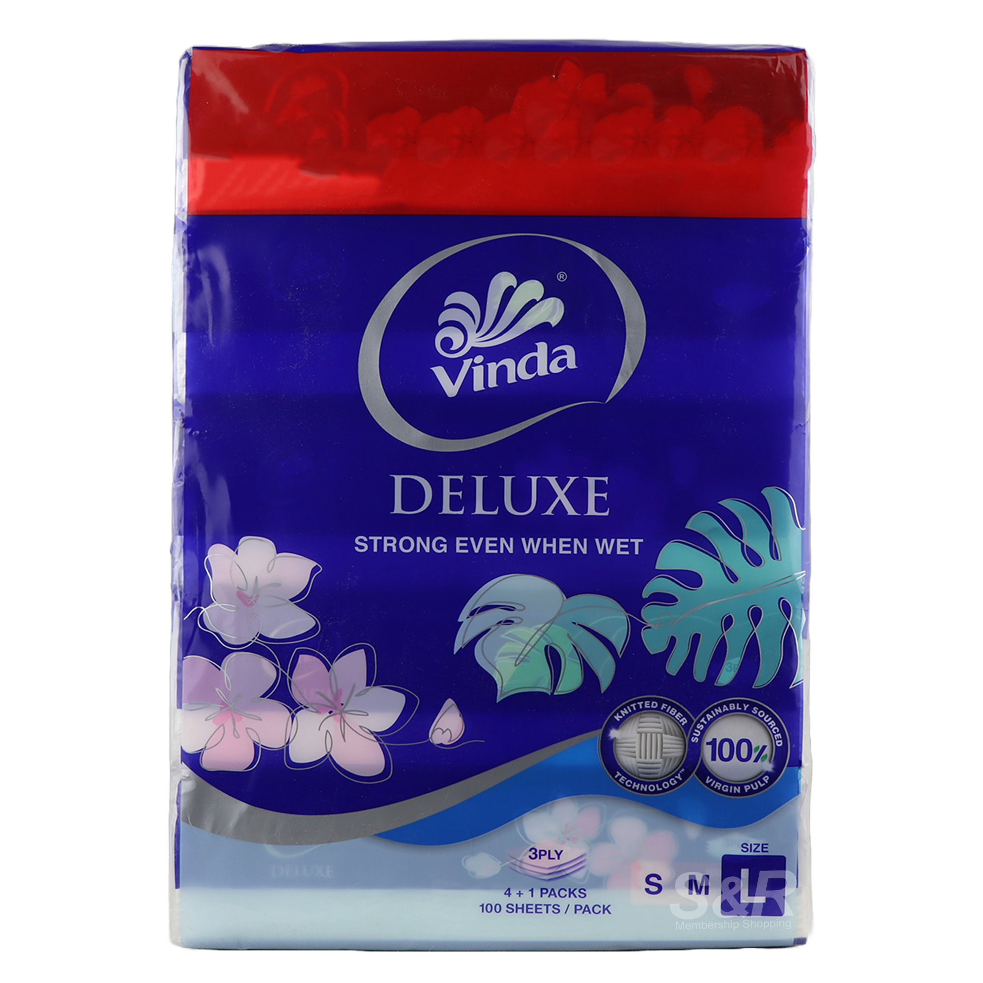 Vinda Deluxe 3-Ply Facial Tissues with Knitted Fiber Technology 5packs x 100sheets